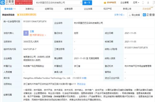 阿里巴巴成立新科技公司，注冊資本達3000萬，聚焦互聯網信息服務